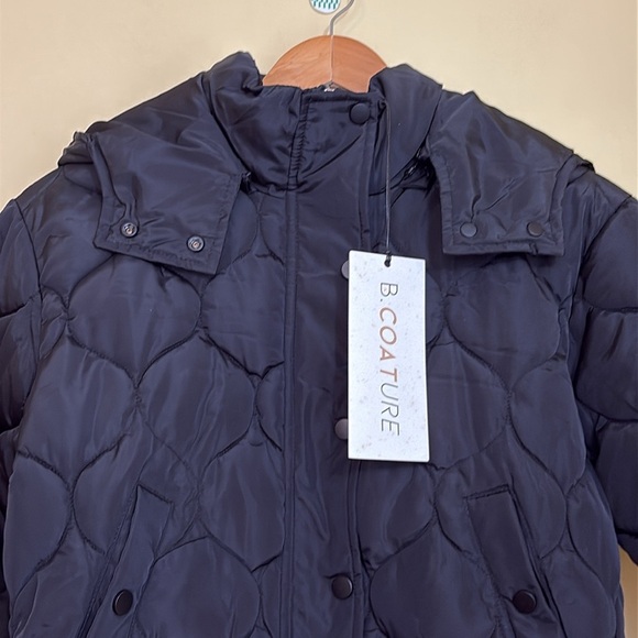 B Coature | NWT Black Quilted Puffer Hooded Snap Zip Jacket Small - Picture 5 of 17